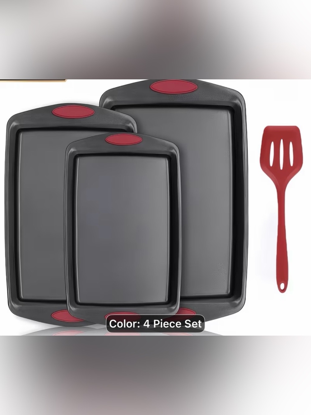 3 Piece Nonstick Dishwasher Safe Baking pans and 1 Red Spatula